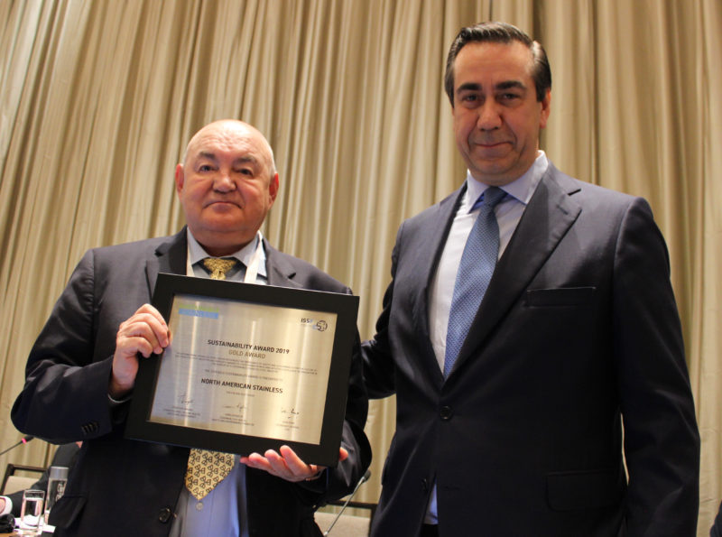 Cristobal Fuentes and Bernardo Velazquez accept the Gold Award for Sustainability.