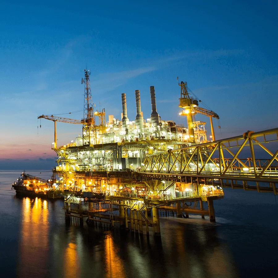 sunset over a marine platform