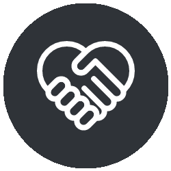 icon of a handshake with the shape of a heart 