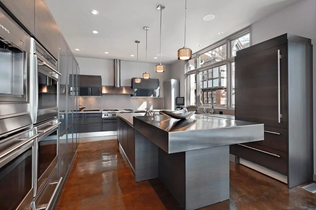 Ultra modern kitchen with stainless steel island