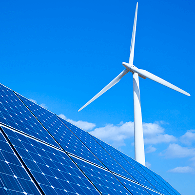 a solar panel and a wind turbine